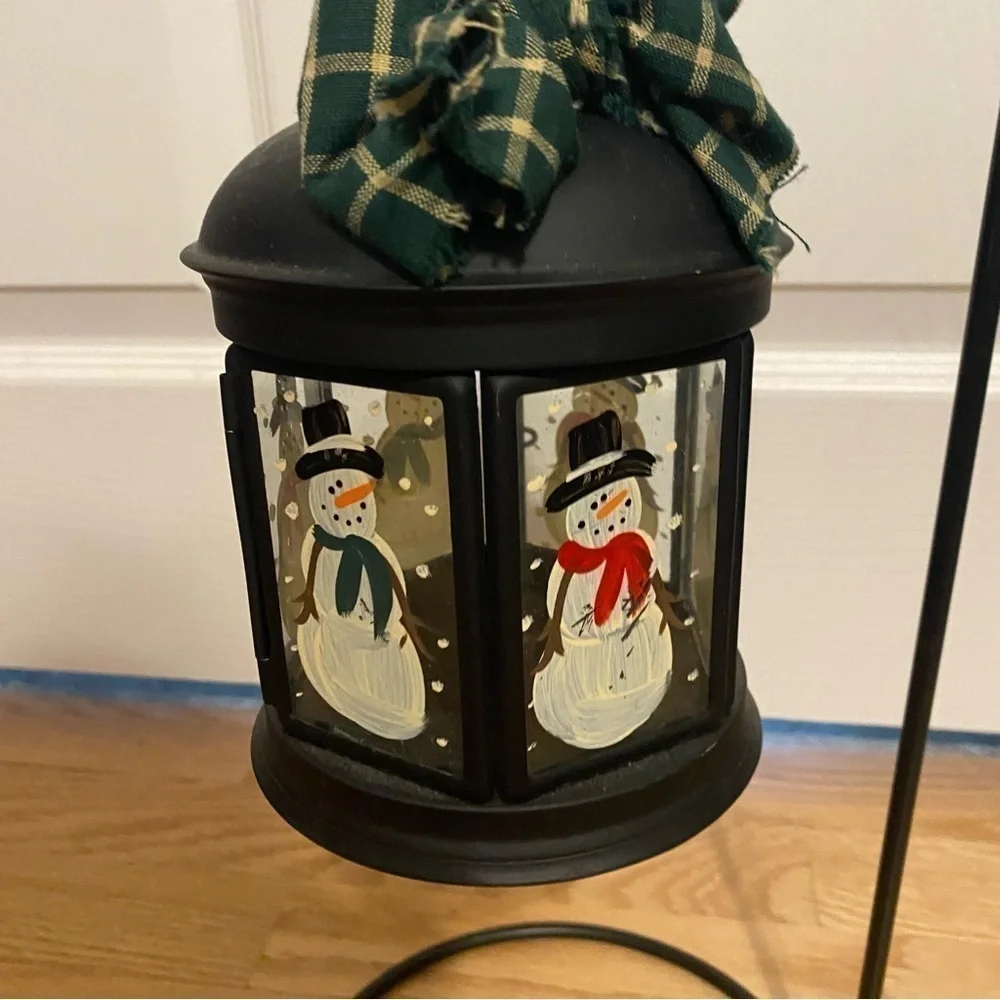Hand Painted Volitive Candle Tea Light Holder & Stand Black Metal Snowman